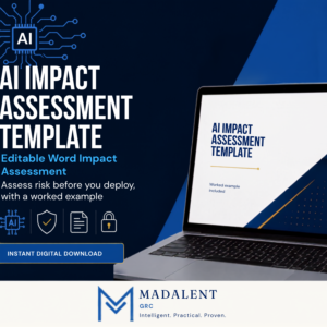 AI Impact Assessment Template Word document cover with worked example