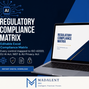 Regulatory Compliance Matrix Excel workbook cover for AI governance mapping