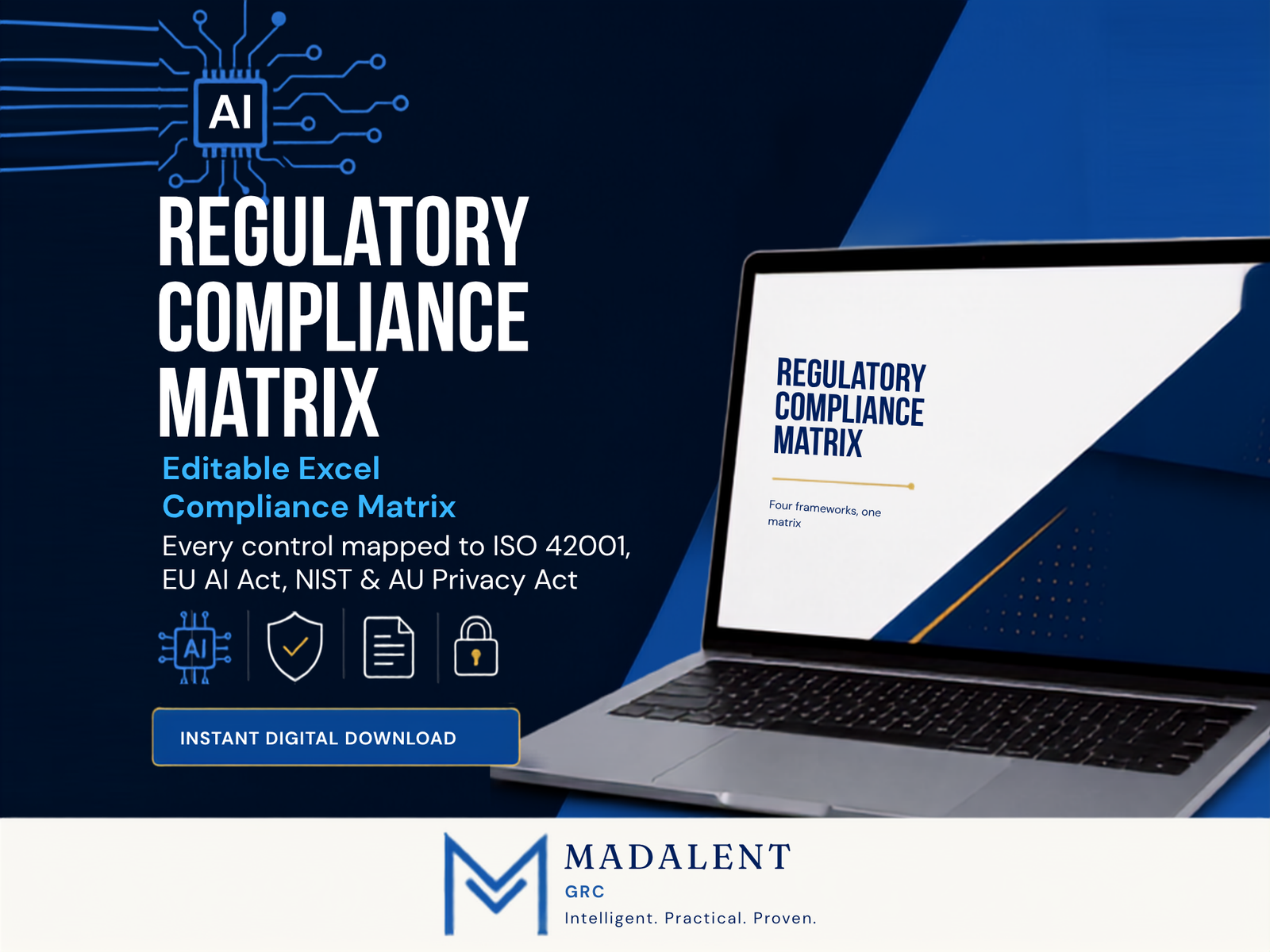 Regulatory Compliance Matrix Excel workbook cover for AI governance mapping