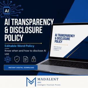 AI Transparency and Disclosure Policy Word document cover for EU AI Act compliance