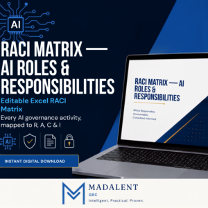 AI RACI Matrix Excel workbook cover for AI governance accountability
