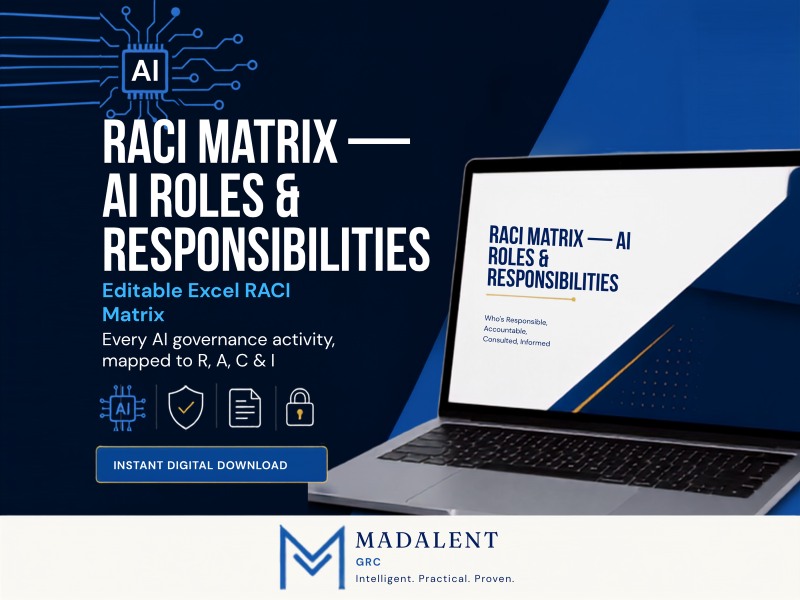 AI RACI Matrix Excel workbook cover for AI governance accountability
