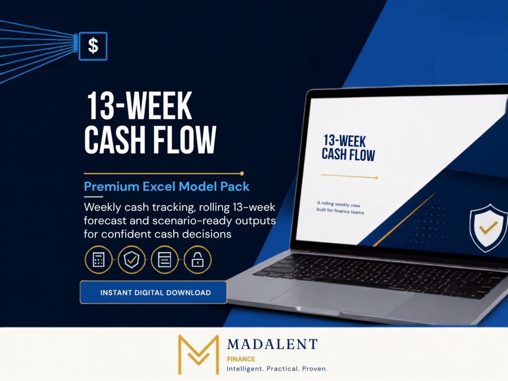 13-week cash flow forecast Excel template cover for SMB cash visibility